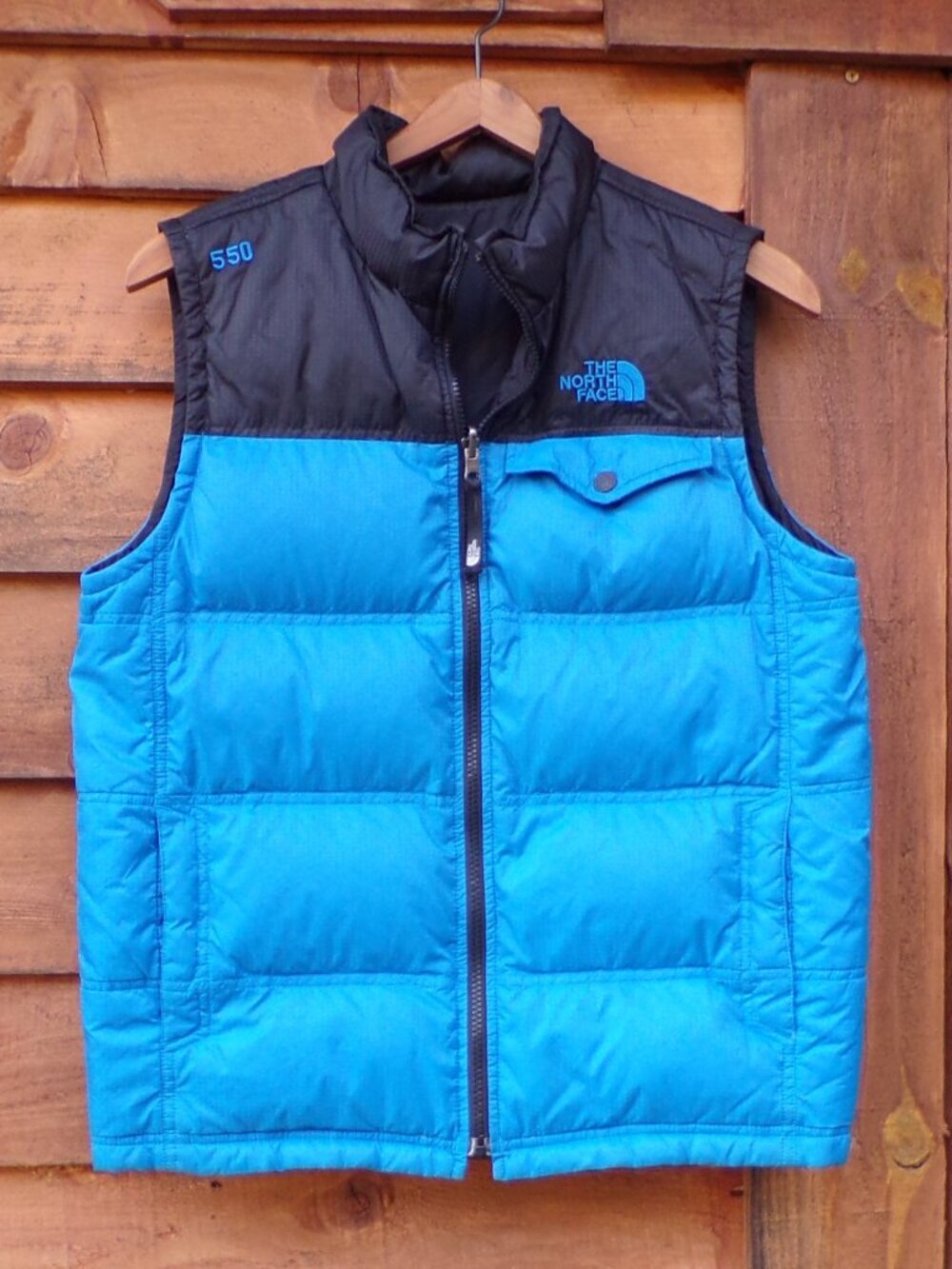 The North Face 550 Down Puffer Black Blue Vest Boys Size Large (14/16)